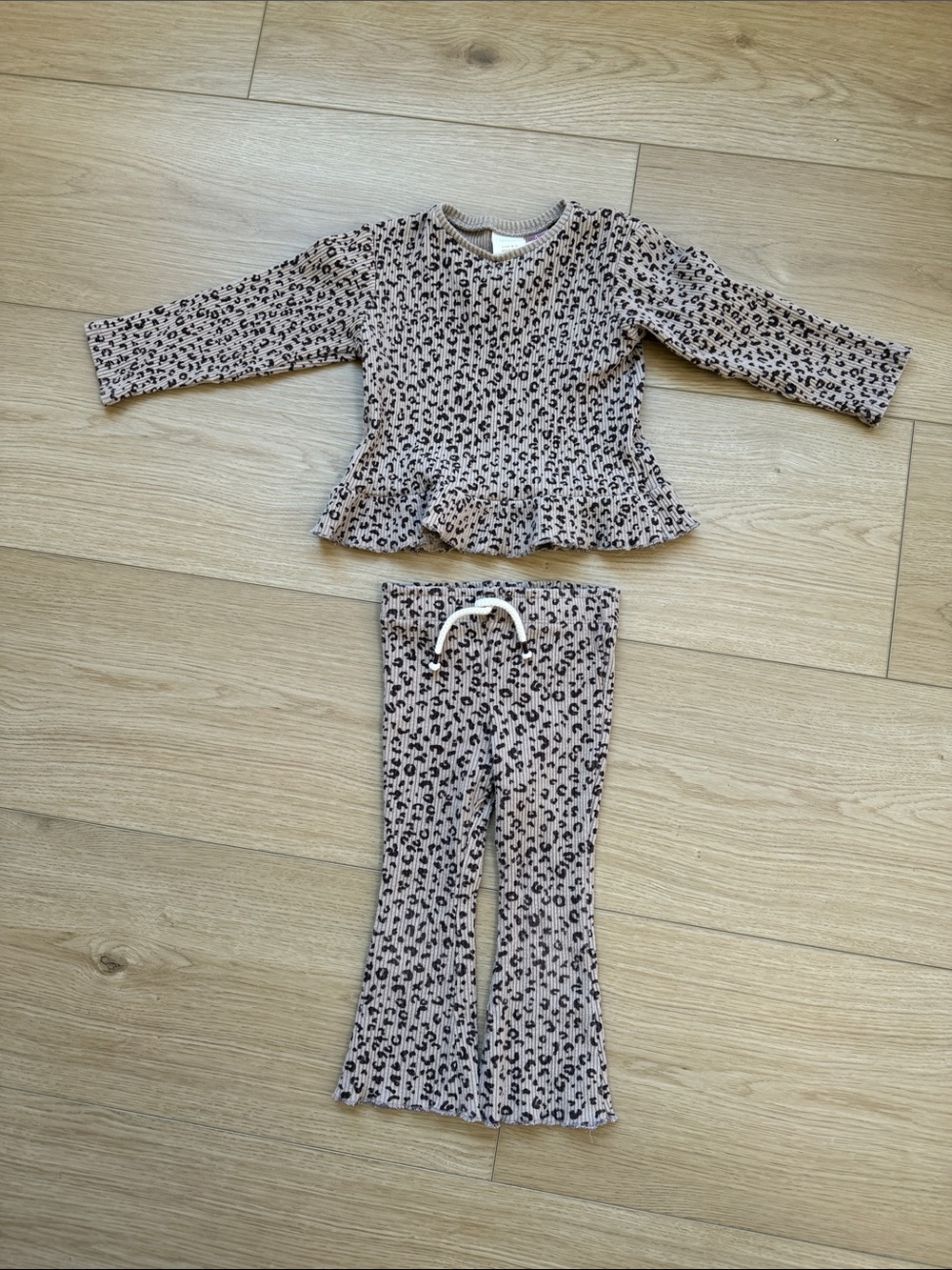 Zara Girls Leopard Print Pajama Set - Beige & Black